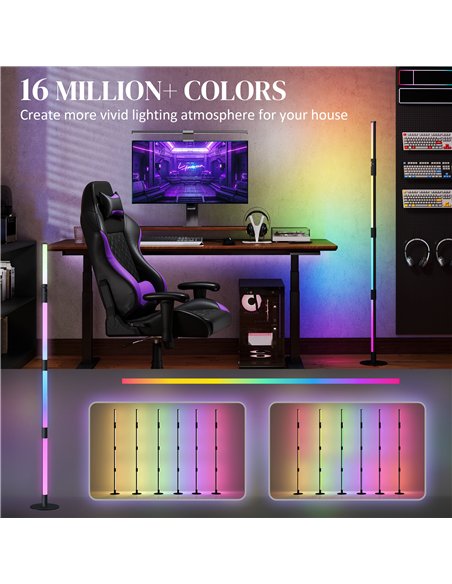 HOMCOM LED Floor Lamp, 360° RGB Detachable Corner Floor Lamp with App & Remote Control, Colour Changing Standing Lamp with Music - pic 122091 | FastDaddyshop
