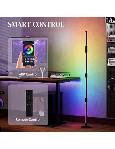 HOMCOM LED Floor Lamp, 360° RGB Detachable Corner Floor Lamp with App & Remote Control, Colour Changing Standing Lamp with Music