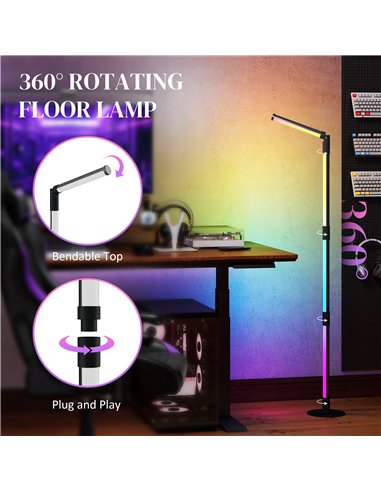 HOMCOM LED Floor Lamp, 360° RGB Detachable Corner Floor Lamp with App & Remote Control, Colour Changing Standing Lamp with Music