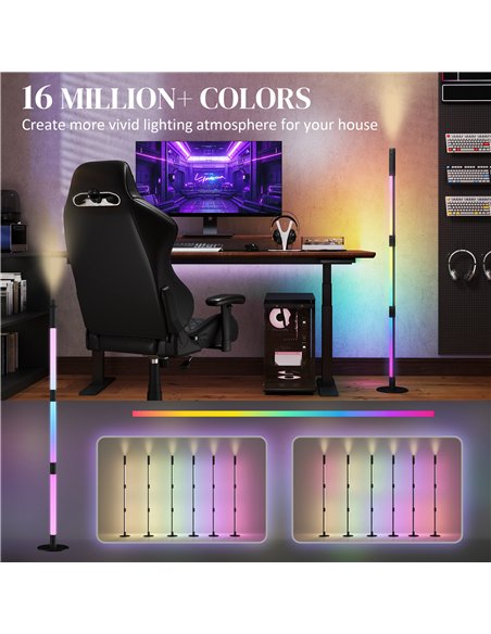HOMCOM LED Floor Lamp with Reading Light, 360° RGB Detachable Corner Floor Lamp with App & Remote Control, Standing Lamp with Mu - pic 122100 | FastDaddyshop