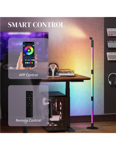 HOMCOM LED Floor Lamp with Reading Light, 360° RGB Detachable Corner Floor Lamp with App & Remote Control, Standing Lamp with Mu - pic 122101 | FastDaddyshop