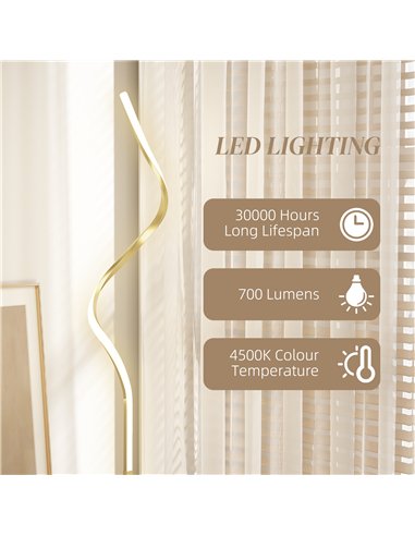 HOMCOM LED Floor Lamp with 3 Adjustable Brightness, Modern Dimmable Standing Lamp with Foot Switch for Bedroom, Living Room, Gol