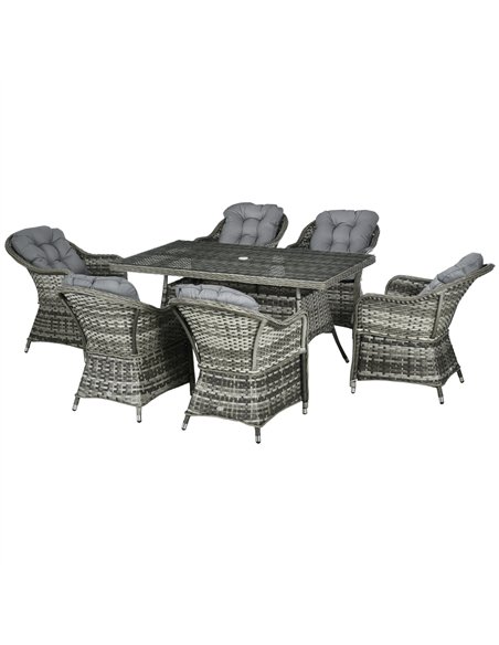 Outsunny 6 Seater Rattan Dining Set with Seat and Back Cushions, PE Rattan Garden Furniture Set, Outdoor Dining Table and Chairs - pic 122115 | FastDaddyshop