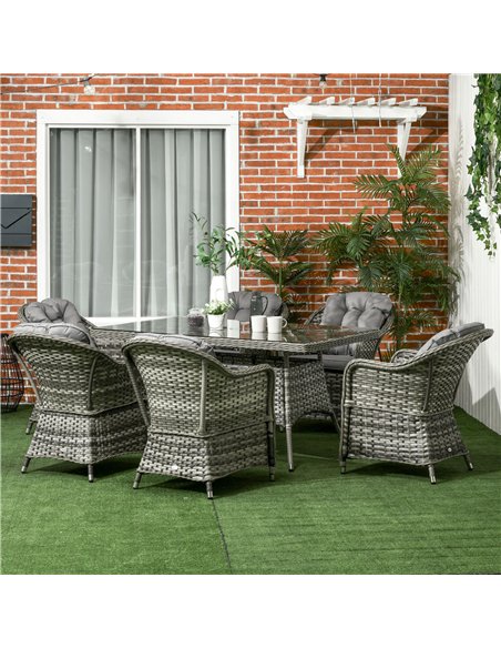 Outsunny 6 Seater Rattan Dining Set with Seat and Back Cushions, PE Rattan Garden Furniture Set, Outdoor Dining Table and Chairs - pic 122116 | FastDaddyshop