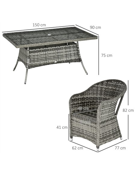Outsunny 6 Seater Rattan Dining Set with Seat and Back Cushions, PE Rattan Garden Furniture Set, Outdoor Dining Table and Chairs - pic 122117 | FastDaddyshop