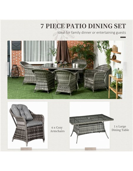 Outsunny 6 Seater Rattan Dining Set with Seat and Back Cushions, PE Rattan Garden Furniture Set, Outdoor Dining Table and Chairs - pic 122118 | FastDaddyshop