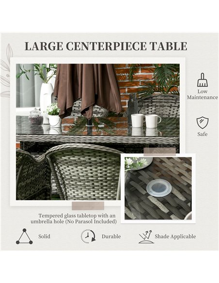 Outsunny 6 Seater Rattan Dining Set with Seat and Back Cushions, PE Rattan Garden Furniture Set, Outdoor Dining Table and Chairs - pic 122119 | FastDaddyshop