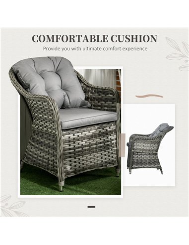 Outsunny 6 Seater Rattan Dining Set with Seat and Back Cushions, PE Rattan Garden Furniture Set, Outdoor Dining Table and Chairs
