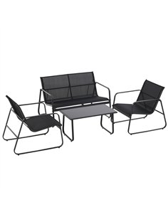 Outsunny 4 Piece Garden Furniture Set Outdoor Patio Sofa Set with Double Chair, Single Chairs and Glass Top Table for Terrace an