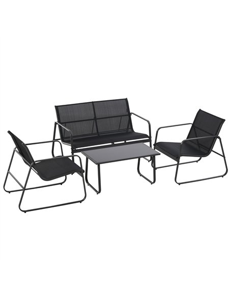 Outsunny 4 Piece Garden Furniture Set Outdoor Patio Sofa Set with Double Chair, Single Chairs and Glass Top Table for Terrace an - pic 122124 | FastDaddyshop