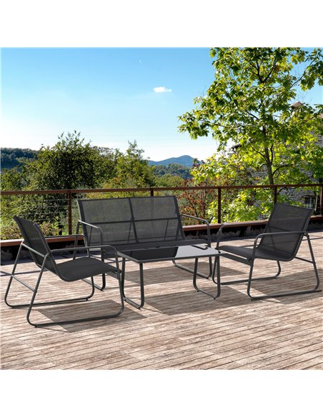 Outsunny 4 Piece Garden Furniture Set Outdoor Patio Sofa Set with Double Chair, Single Chairs and Glass Top Table for Terrace an - pic 122125 | FastDaddyshop