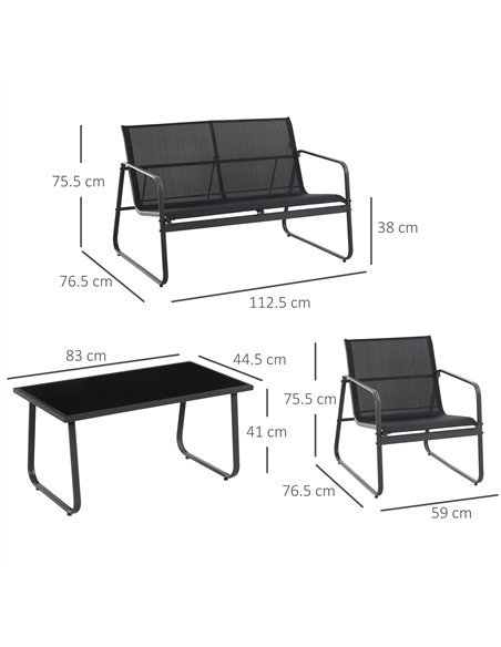 Outsunny 4 Piece Garden Furniture Set Outdoor Patio Sofa Set with Double Chair, Single Chairs and Glass Top Table for Terrace an - pic 122126 | FastDaddyshop