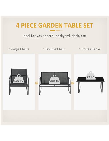 Outsunny 4 Piece Garden Furniture Set Outdoor Patio Sofa Set with Double Chair, Single Chairs and Glass Top Table for Terrace an