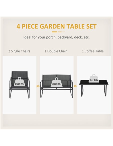 Outsunny 4 Piece Garden Furniture Set Outdoor Patio Sofa Set with Double Chair, Single Chairs and Glass Top Table for Terrace an - pic 122127 | FastDaddyshop