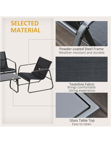 Outsunny 4 Piece Garden Furniture Set Outdoor Patio Sofa Set with Double Chair, Single Chairs and Glass Top Table for Terrace an