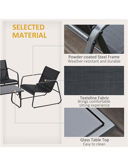 Outsunny 4 Piece Garden Furniture Set Outdoor Patio Sofa Set with Double Chair, Single Chairs and Glass Top Table for Terrace an - pic 122128 | FastDaddyshop