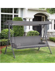 Outsunny 2-in-1 Patio 3 Seater Swing Chair Hammock with Cushion, Adjustable Canopy, Grey 2