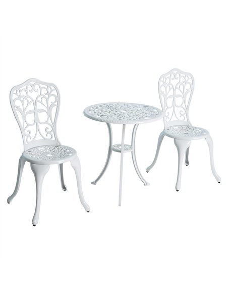 Outsunny 3 Pieces Antique Garden Bistro Set for 2, Cast Aluminium Garden Furniture Set with Umbrella Hole, White - pic 122133 | FastDaddyshop