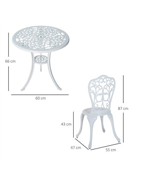 Outsunny 3 Pieces Antique Garden Bistro Set for 2, Cast Aluminium Garden Furniture Set with Umbrella Hole, White - pic 122135 | FastDaddyshop