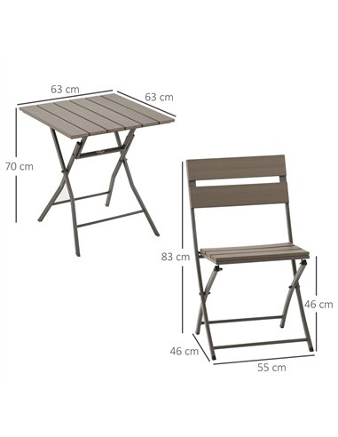 Outsunny 3 Piece Foldable Garden Bistro Set Patio Furniture Set with Table and 2 Chairs for Conservatory Balcony Terrace, Grey