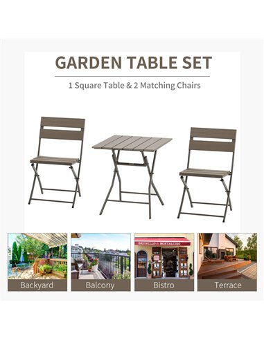 Outsunny 3 Piece Foldable Garden Bistro Set Patio Furniture Set with Table and 2 Chairs for Conservatory Balcony Terrace, Grey