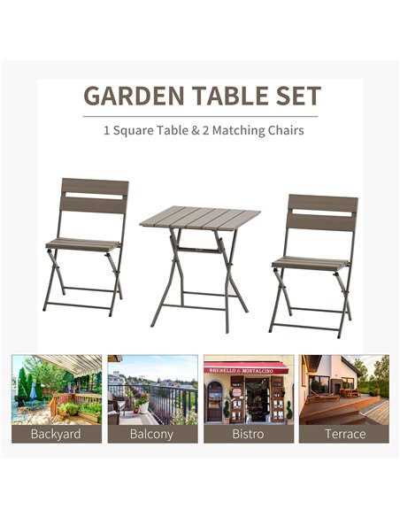Outsunny 3 Piece Foldable Garden Bistro Set Patio Furniture Set with Table and 2 Chairs for Conservatory Balcony Terrace, Grey - pic 122145 | FastDaddyshop