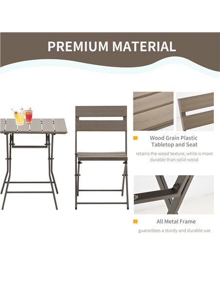 Outsunny 3 Piece Foldable Garden Bistro Set Patio Furniture Set with Table and 2 Chairs for Conservatory Balcony Terrace, Grey - pic 122147 | FastDaddyshop