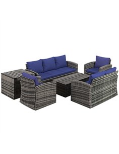 Outsunny 6 Pieces Rattan Garden Furniture Set, 7 Seater Wicker Outdoor Furniture Set with Storage Tea Table & Side Table, Sectio