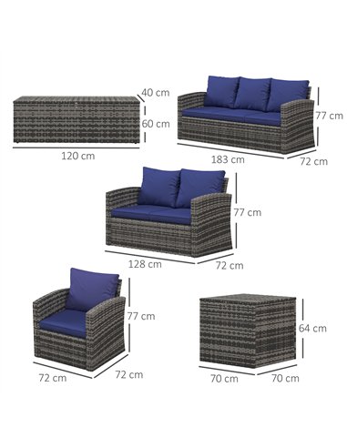 Outsunny 6 Pieces Rattan Garden Furniture Set, 7 Seater Wicker Outdoor Furniture Set with Storage Tea Table & Side Table, Sectio