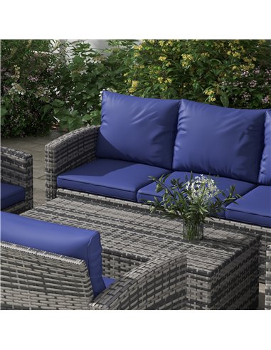 Outsunny 6 Pieces Rattan Garden Furniture Set, 7 Seater Wicker Outdoor Furniture Set with Storage Tea Table & Side Table, Sectio