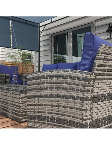 Outsunny 6 Pieces Rattan Garden Furniture Set, 7 Seater Wicker Outdoor Furniture Set with Storage Tea Table & Side Table, Sectio