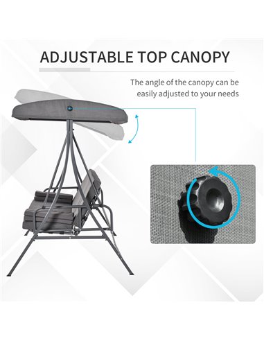 Outsunny Outdoor 2-in-1 Patio Swing Chair Lounger 3 Seater Garden Bench Hammock Bed Adjustable Canopy W/ Cushion, Pillow, Grey