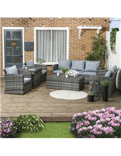 Outsunny 6 Pieces Rattan Garden Furniture Set, 7 Seater Wicker Outdoor Furniture Set with Storage Tea Table & Side Table, Sectio 2