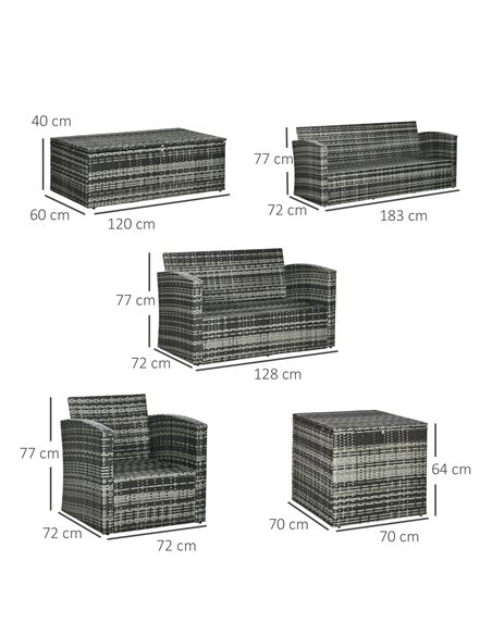 Outsunny 6 Pieces Rattan Garden Furniture Set, 7 Seater Wicker Outdoor Furniture Set with Storage Tea Table & Side Table, Sectio - pic 122162 | FastDaddyshop