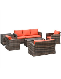 Outsunny 6 Pieces Rattan Garden Furniture Set, 7 Seater Wicker Outdoor Furniture Set with Storage Tea Table & Side Table, Sectio
