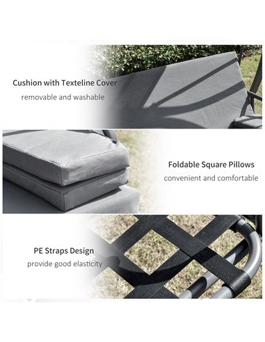 Outsunny Outdoor 2-in-1 Patio Swing Chair Lounger 3 Seater Garden Bench Hammock Bed Adjustable Canopy W/ Cushion, Pillow, Grey