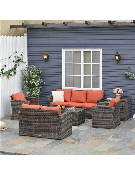 Outsunny 6 Pieces Rattan Garden Furniture Set, 7 Seater Wicker Outdoor Furniture Set with Storage Tea Table & Side Table, Sectio - pic 122170 | FastDaddyshop