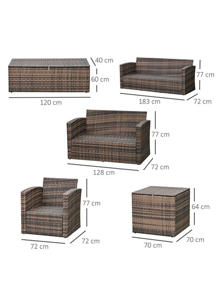 Outsunny 6 Pieces Rattan Garden Furniture Set, 7 Seater Wicker Outdoor Furniture Set with Storage Tea Table & Side Table, Sectio - pic 122171 | FastDaddyshop