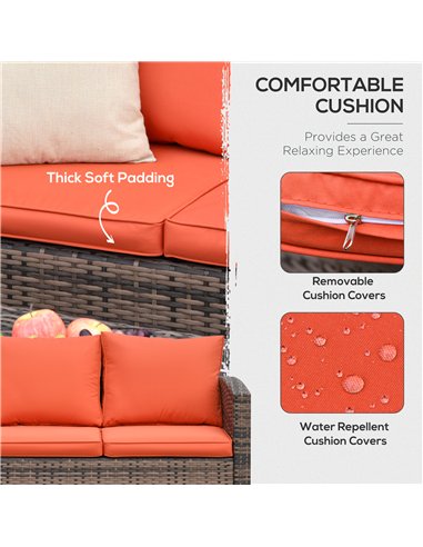 Outsunny 6 Pieces Rattan Garden Furniture Set, 7 Seater Wicker Outdoor Furniture Set with Storage Tea Table & Side Table, Sectio