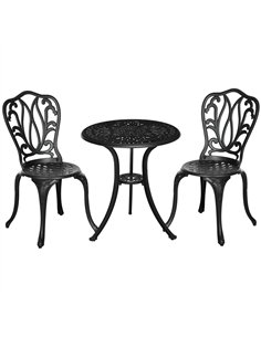 Outsunny 3 Piece Garden Bistro Set, Cast Aluminium Outdoor Furniture Set with Umbrella Hole for Balcony, Porch, Patio, Black