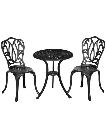 Outsunny 3 Piece Garden Bistro Set, Cast Aluminium Outdoor Furniture Set with Umbrella Hole for Balcony, Porch, Patio, Black - pic 122178 | FastDaddyshop