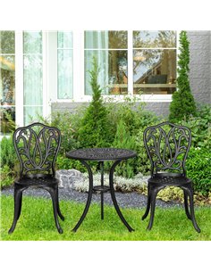 Outsunny 3 Piece Garden Bistro Set, Cast Aluminium Outdoor Furniture Set with Umbrella Hole for Balcony, Porch, Patio, Black 2