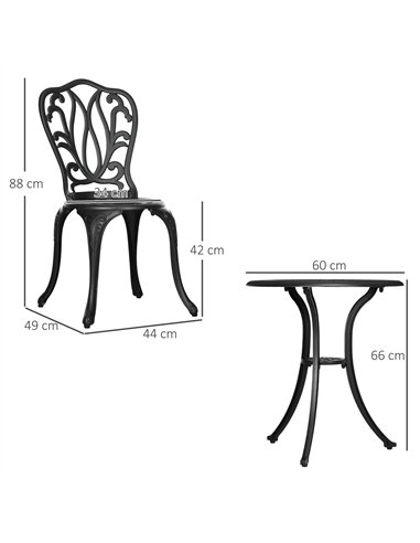 Outsunny 3 Piece Garden Bistro Set, Cast Aluminium Outdoor Furniture Set with Umbrella Hole for Balcony, Porch, Patio, Black