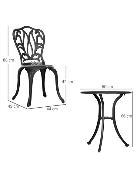 Outsunny 3 Piece Garden Bistro Set, Cast Aluminium Outdoor Furniture Set with Umbrella Hole for Balcony, Porch, Patio, Black - pic 122180 | FastDaddyshop