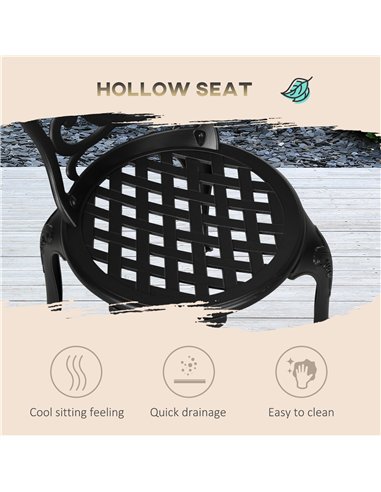 Outsunny 3 Piece Garden Bistro Set, Cast Aluminium Outdoor Furniture Set with Umbrella Hole for Balcony, Porch, Patio, Black