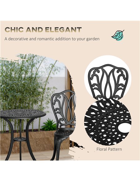 Outsunny 3 Piece Garden Bistro Set, Cast Aluminium Outdoor Furniture Set with Umbrella Hole for Balcony, Porch, Patio, Black - pic 122184 | FastDaddyshop