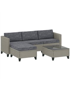 Outsunny 5-Piece Rattan Patio Furniture Set with Corner Sofa, Footstools, Coffee Table, for Poolside, Dark Grey