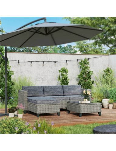 Outsunny 5-Piece Rattan Patio Furniture Set with Corner Sofa, Footstools, Coffee Table, for Poolside, Dark Grey