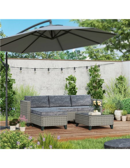 Outsunny 5-Piece Rattan Patio Furniture Set with Corner Sofa, Footstools, Coffee Table, for Poolside, Dark Grey - pic 122188 | FastDaddyshop