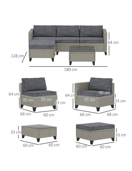 Outsunny 5-Piece Rattan Patio Furniture Set with Corner Sofa, Footstools, Coffee Table, for Poolside, Dark Grey - pic 122189 | FastDaddyshop